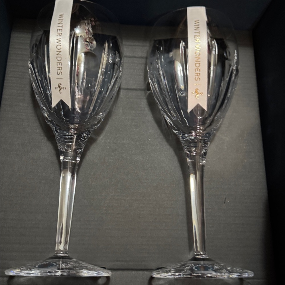 Waterford “WINTER WONDERS” Winter Rose Wine Glasses Set of 2; NIB